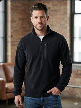 L.L. Bean Men's Trail Fleece Quarter-Zip Pullover Jacket Black Size Large 280962